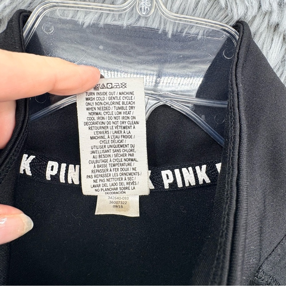 PINK Victorias Secret Pullover Womens Medium Quarter Zip Ultimate Black Mock - Picture 6 of 7